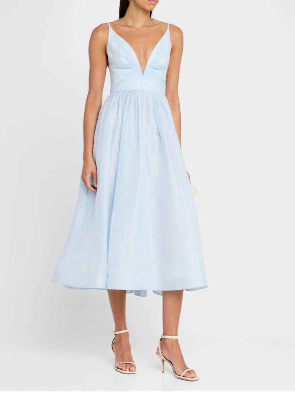 Zimmermann Pale Blue V-Neck Full Skirt Linen Dress